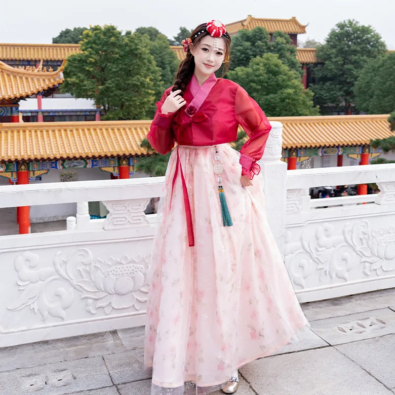 古代伝統舞台舞踊衣装 少数民族宮殿公演 結婚式パーティー ダンススーツ 韓国漢服ドレス 女性用 2025