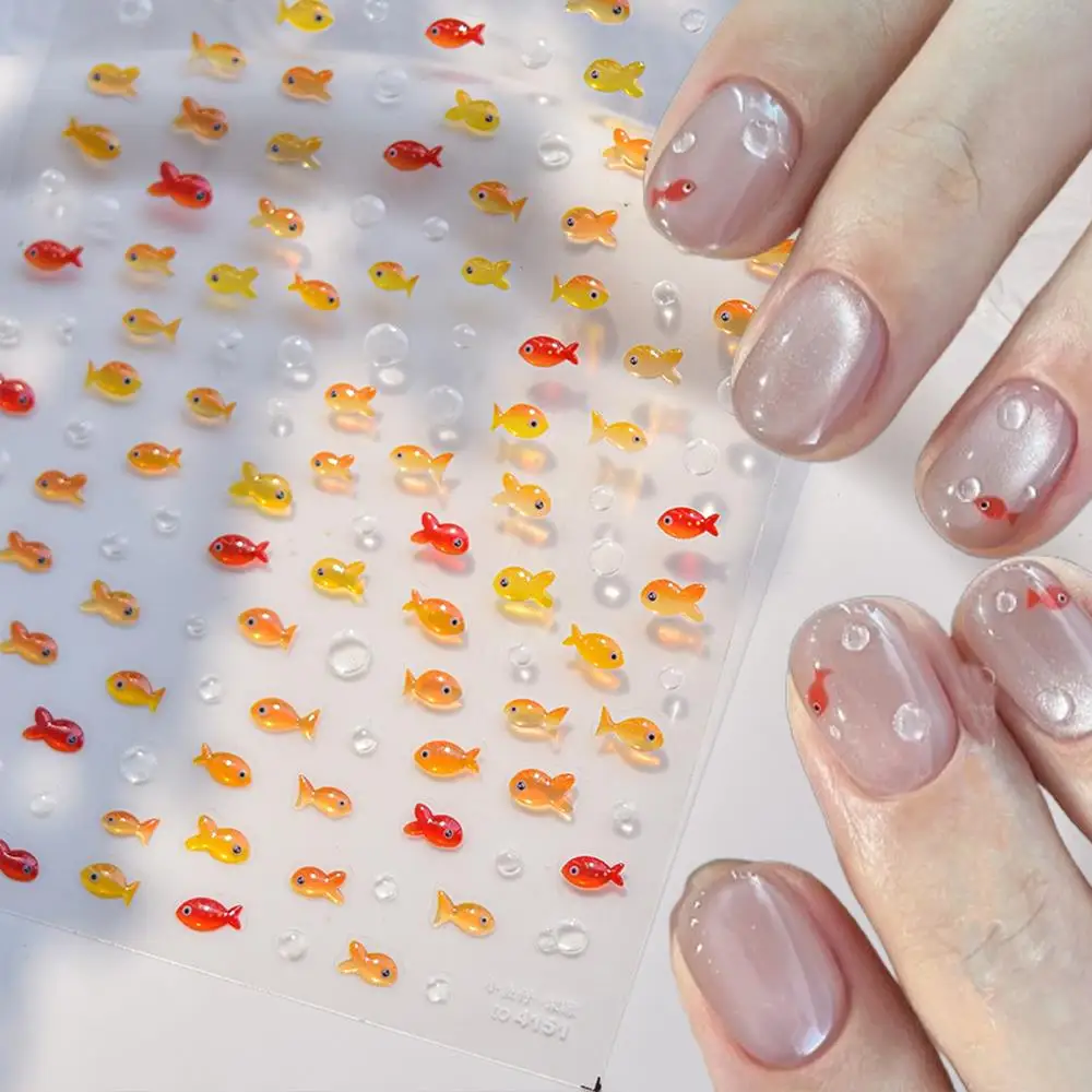 1 pièces 5D mignon gelée poisson rouge carpe autocollant pour ongles petit poisson Koi bulle d'eau Nail Art décalcomanies été auto-adhésif manucure curseurs