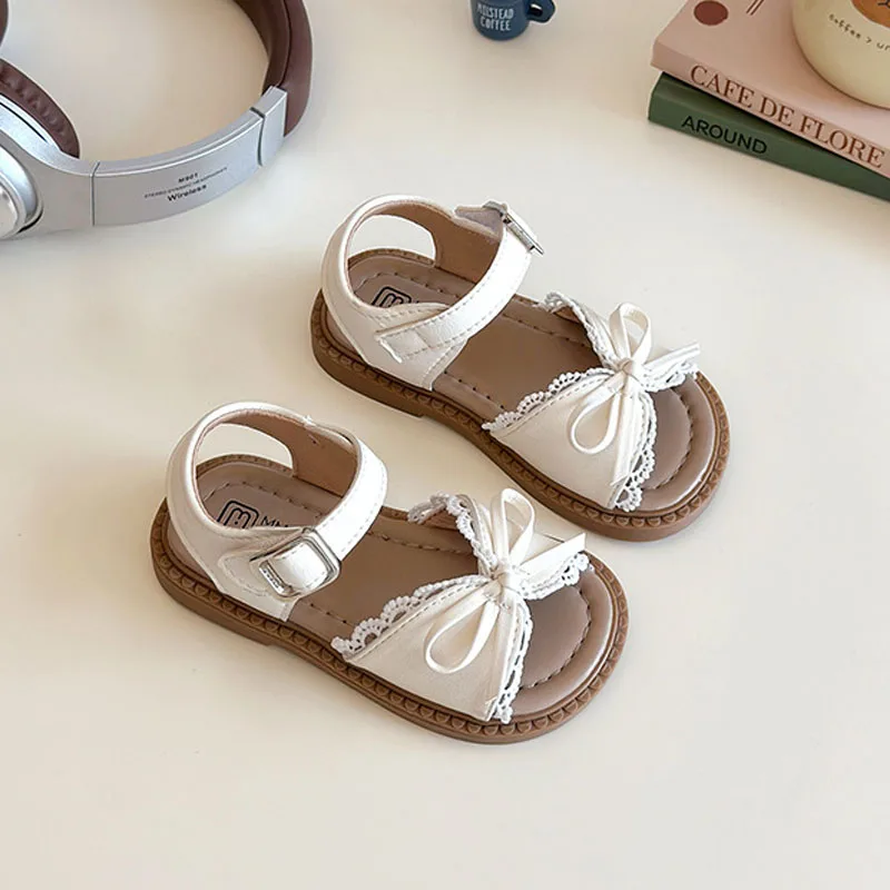 

Детские сандалии, милая летняя обувь для девочек, модные повседневные детские пляжные сандалии принцессы с кружевом и бантом с открытым носком для девочек CSH1620