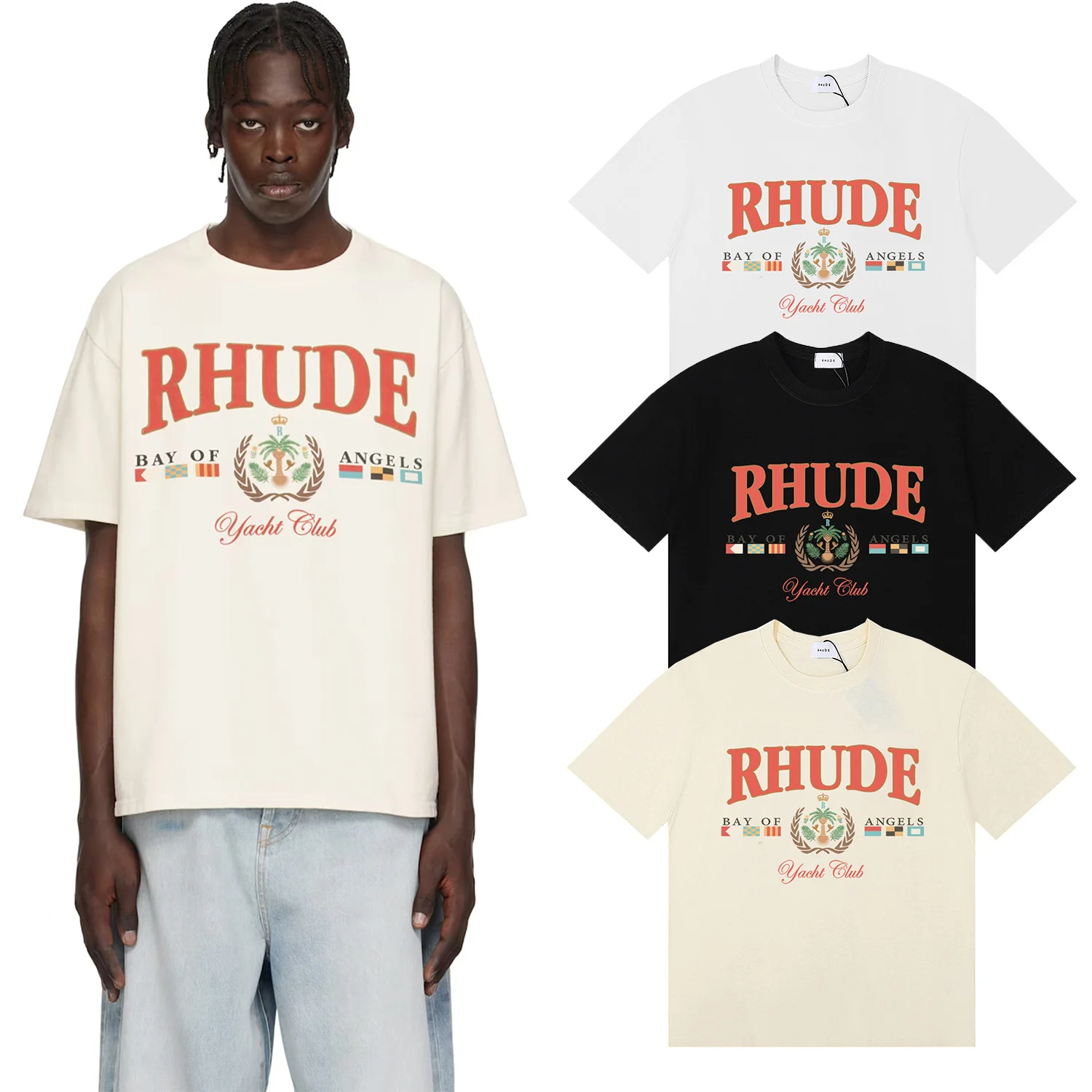 New American Style Streetwear Flag Emblem Short Sleeve Loose Fit round Neck Pure Cotton T-Shirt Youth Fashion City Walk Daily...