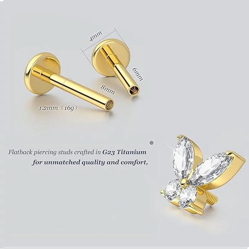 2pcs F136 G23 Titanium Cartilage Earring Internally Threadless Labret Piercing 16G Tragus Helix Daith Piercing Lip Body Jewelry view 6