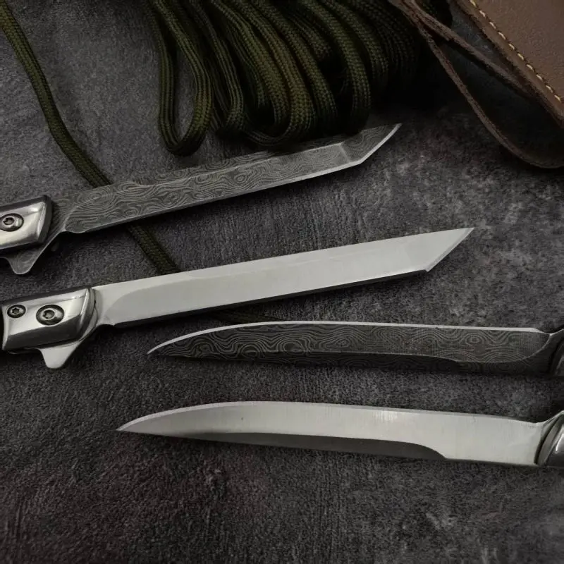 ダマスカスD2パターン折りたたみナイフ多目的アウトドアキャンプステンレス鋼折りたたみナイフ高さ硬度付き