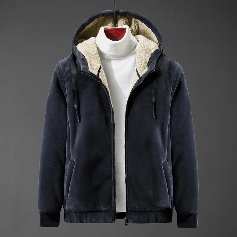 

Winter 2023 Men Warm Casual Hooded Plus Fleece Coat Zipper Cardigan Jacket Male Solid Color Windbreaker Oversized 8XL