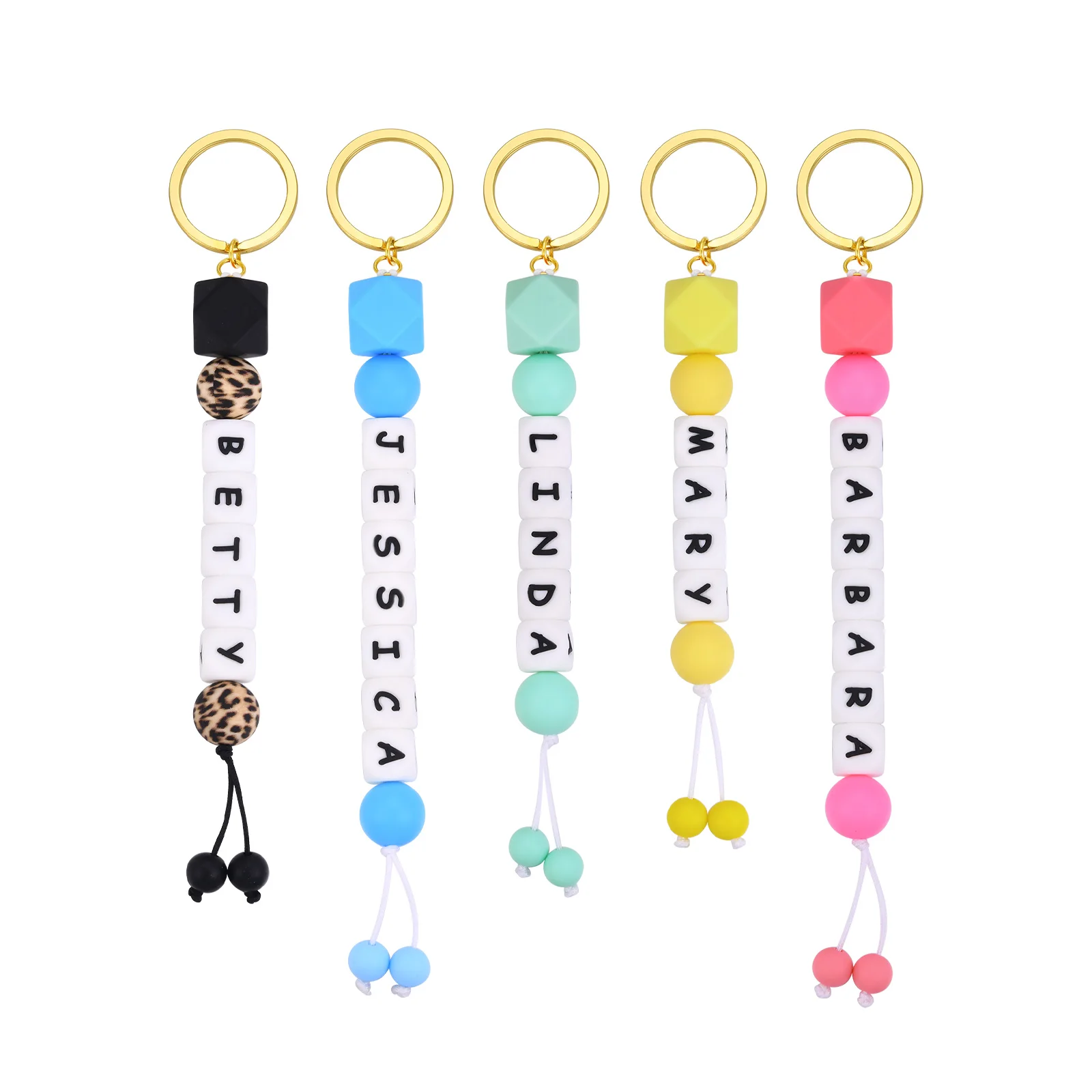 

Personalized Name Silicone Bead Keychain for Women, Customized Fashion Bag Pendant Key Ring Wife Mom Sister Girlfriend Gift