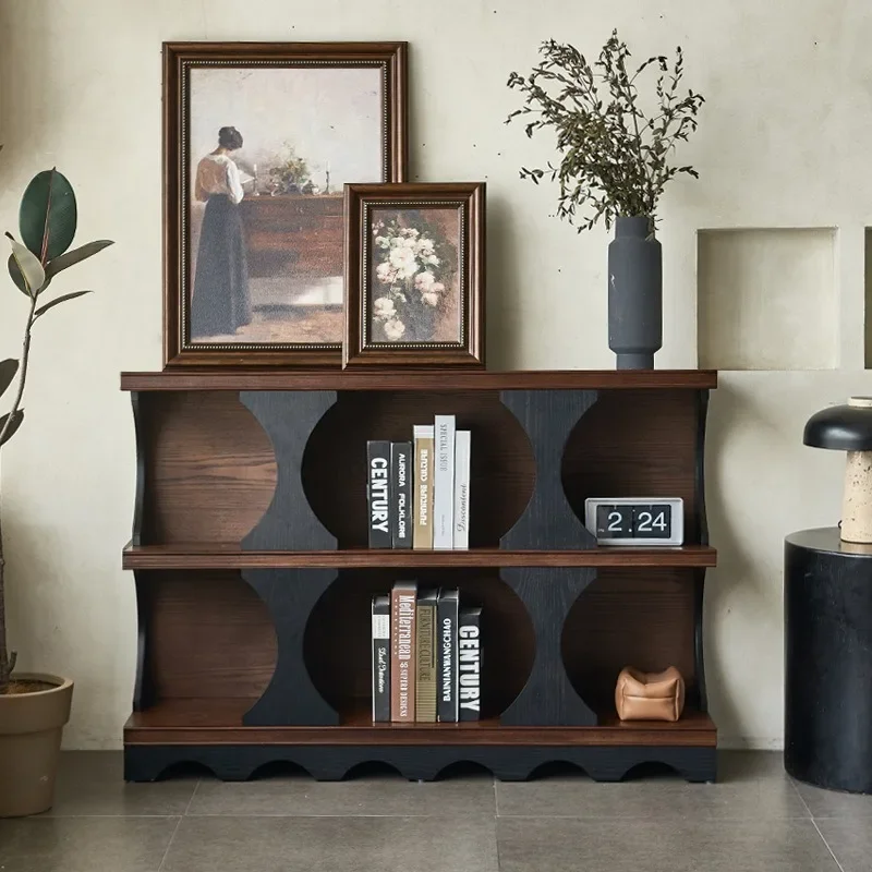 French retro pure solid wood half-wall bookcase bookshelf combination cabinet medieval home floor-to-ceiling living room