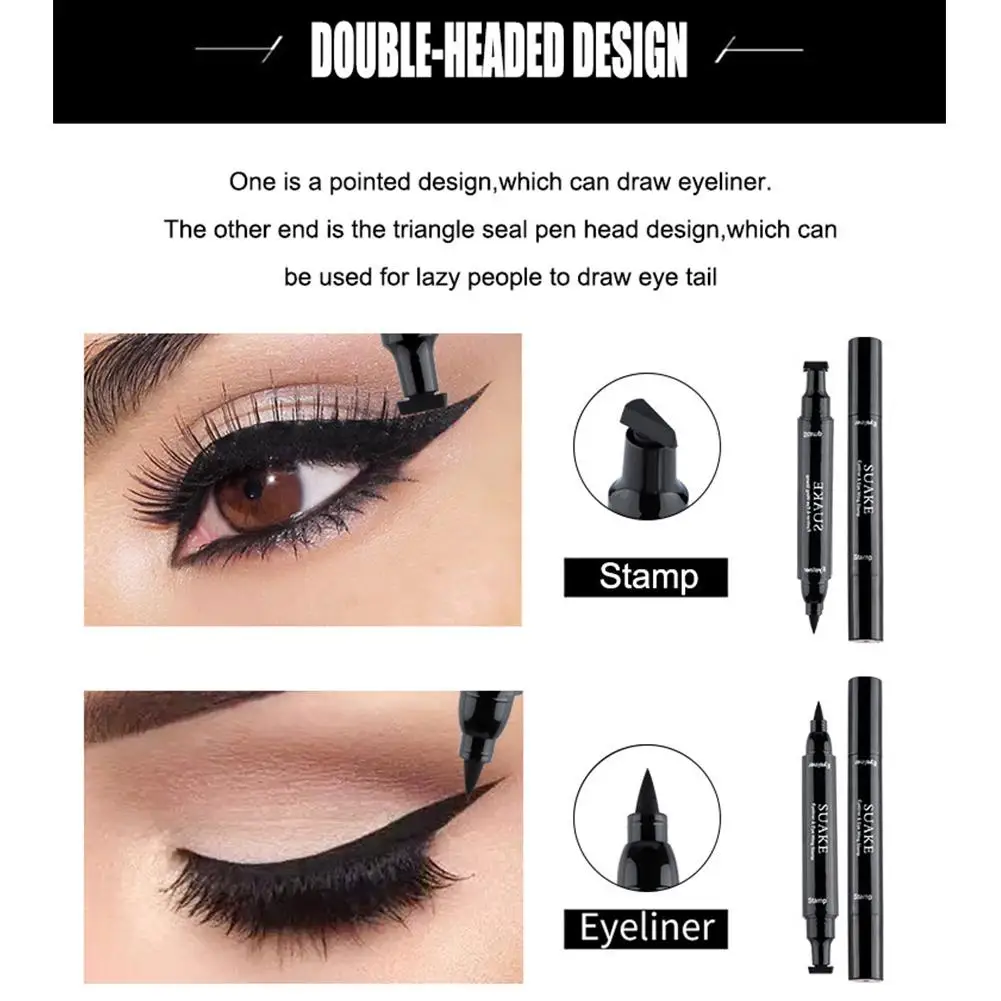 Suake-Bolígrafo delineador de ojos 2 en 1, tamaño compacto portátil para un fácil toque, uso durante todo el día, crea un aspecto de maquillaje de ojos 3D para uso diario y de fiesta