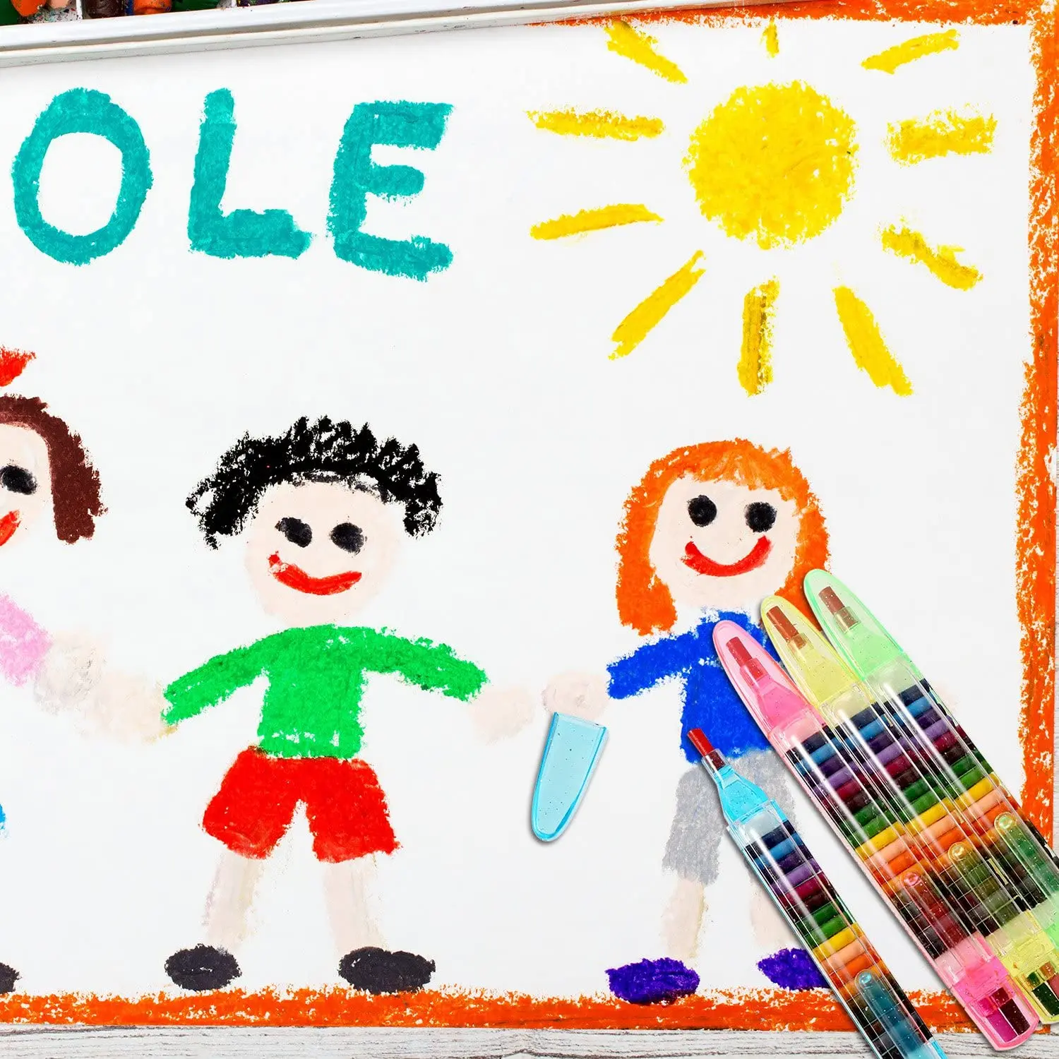 Stackable 20 in 1 Stacking Point Crayons Rainbow Glitter Crayon For Drawing Learning and Art Class Supplies