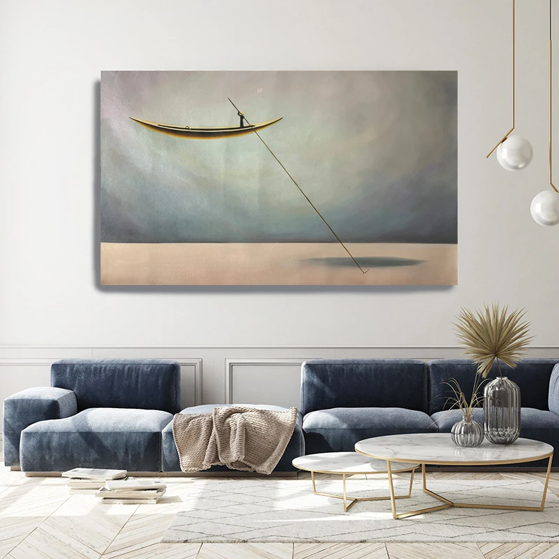 Floating Sailing Boat Posters and Prints Abstract Landscape Canvas Painting Wall Art Pictures Home Bar Room Decoration