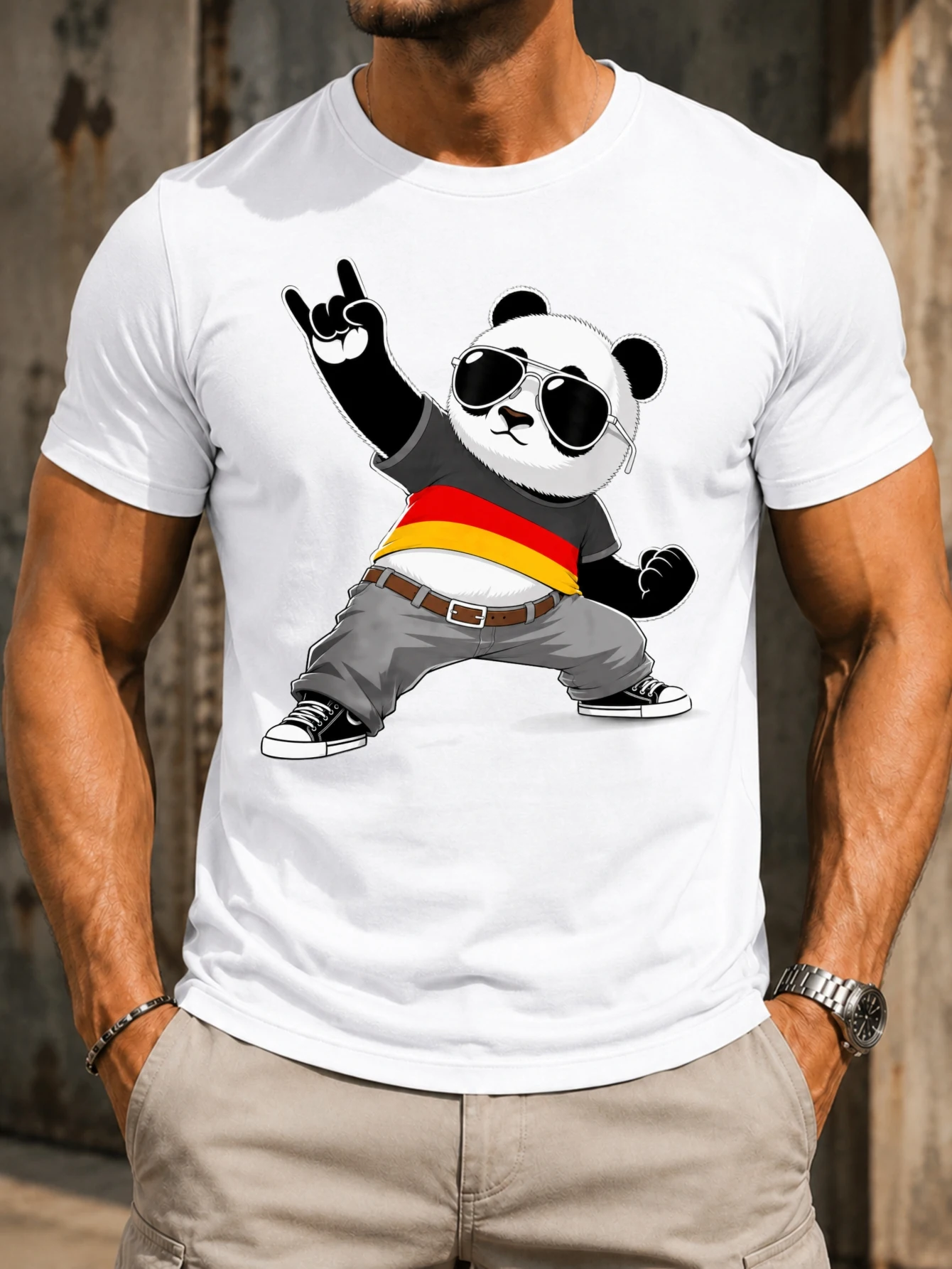 Germany Rock Panda  cool panda in  wearing Fl-ag colors with bold hand gesture pose Unisex All  Unisex All T-Shirt