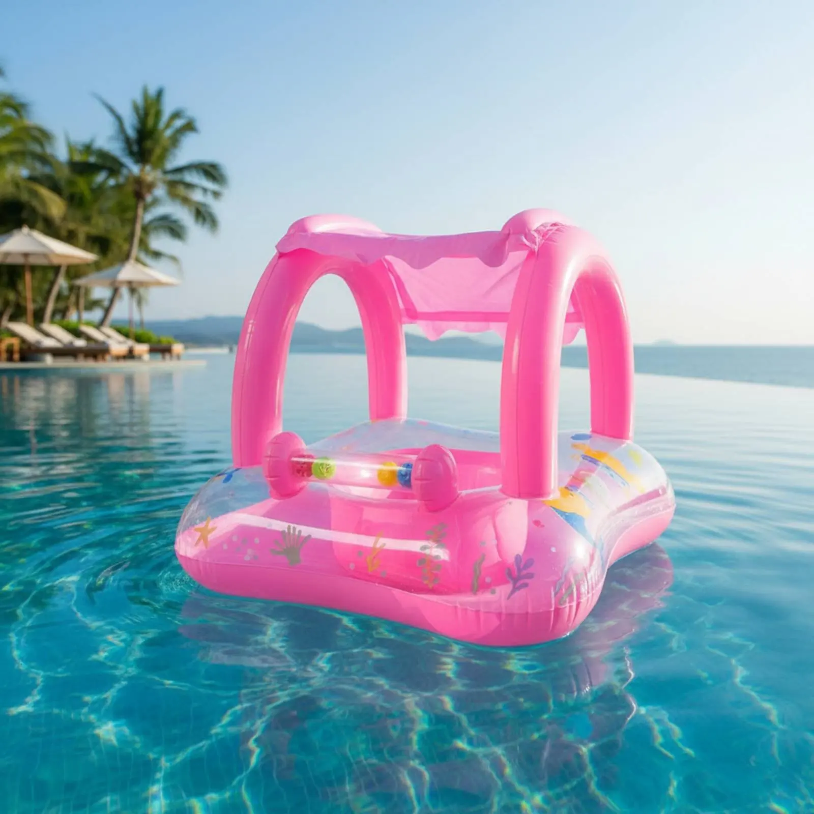 

Baby Pool Buoyant Seat with Canopy Anti-Tip Design Sunshade Buoyant Seat Seat Infant Swim Seat Thickened Material for Toddlers