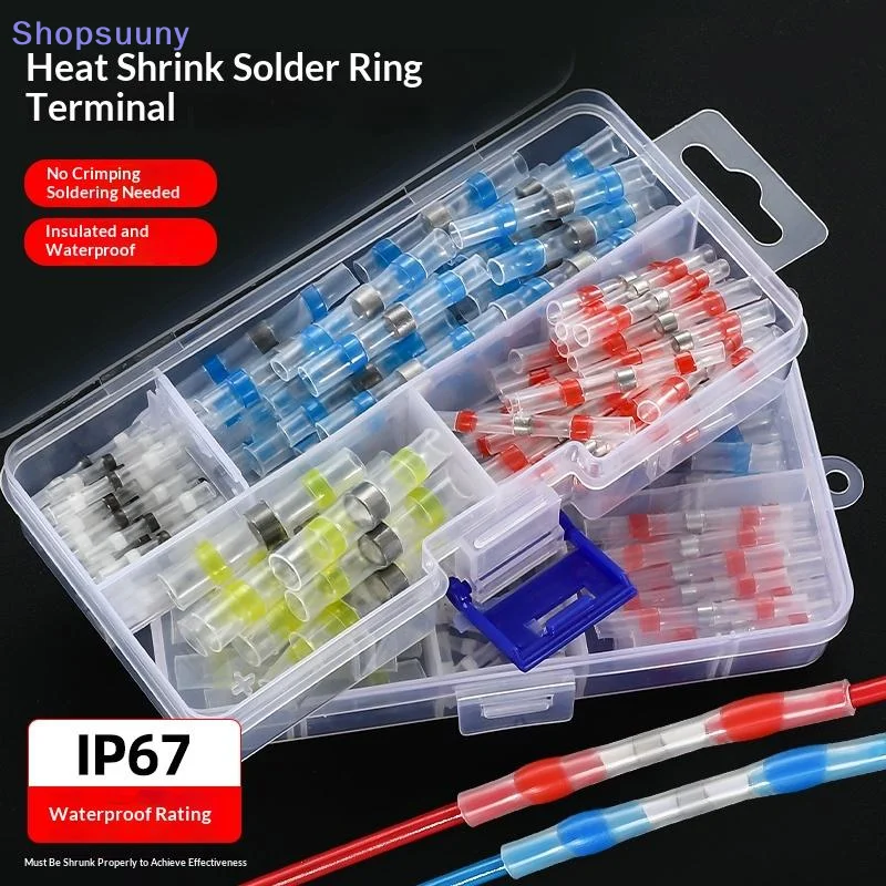 [SU]50/70/100Pcs Electric Copper Tape Solder Sleeve Waterproof Solder Seal Tin Ring Heat Shrink Butt Wire Connector Terminal[SU]