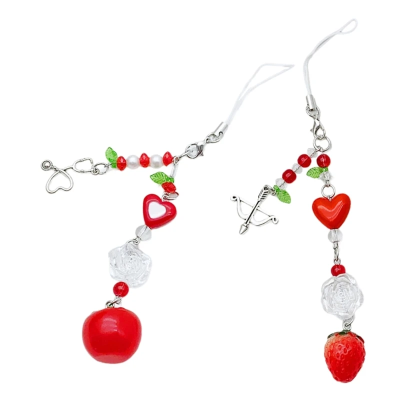 Sweet Tomato Strawberry Phone Charm Straps Car Key Hangings Pendants Fashion Bag Decoration Lanyard Purse Accessories