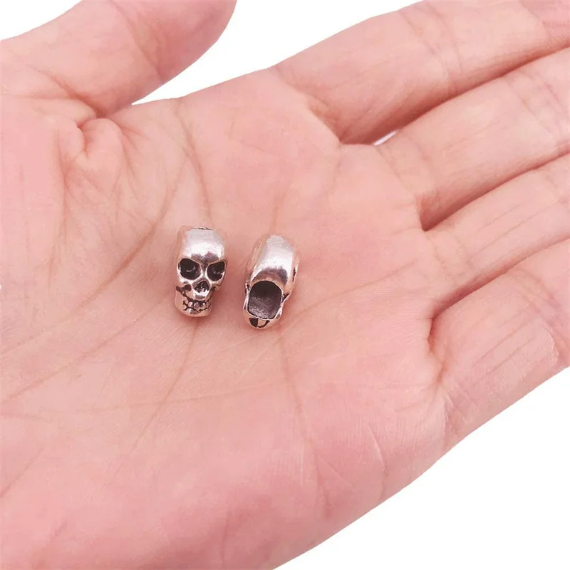 10 Stück Tibet-Silber Totenkopf-Abstandsperlen, tolles DIY-Zubehör für die Herstellung von Halsketten, Armbändern und Ohrringen, Trenner für Perlen – Detail 2
