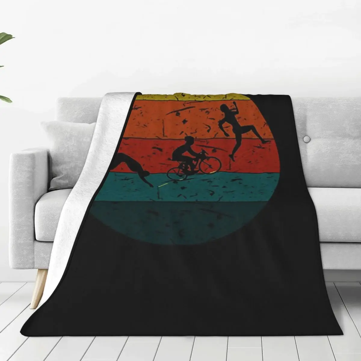 Swim Bike Run Triathlon Vintage Blanket Flange Textile Decor Portable Super Soft Throw Blankets for Home Office Plush Thin Quilt