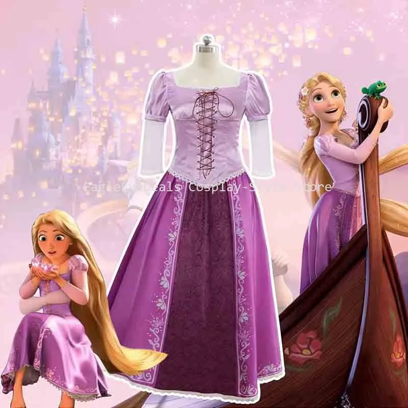 Anime Women Rapunzel Cosplay Costume Long Hair Princess Dress Adult Carnival Halloween Party Uniform