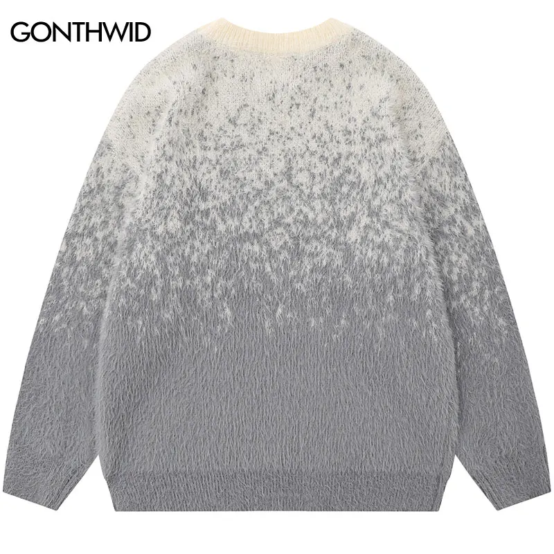 Harajuku Mohair Sweater Y2K Knitted Star Fuzzy Fluffy Gradient Pullover Jumper Streetwear 2024 Men Hip Hop Loose Cozy Sweaters