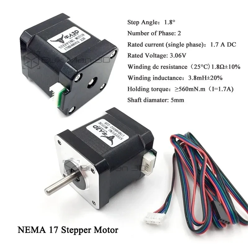 Nema17 Stepper Motor 48mm 17HS19-2004S1 Motor 59Ncm(84oz.in) 2A 4-lead Nema 17 Stepper for CNC Laser 3D Printer