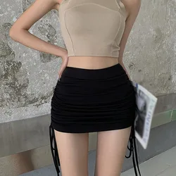 Women's High Waist Drawstring Elastic Short Skirt, Summer Culottes, New Fake Two-Piece Anti-glare Culottes,Beach Traveling Skirt