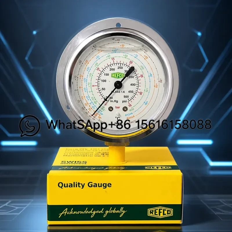 REFCO MR-206 MR306-DS Vertical Refrigerant High Low Pressure Oil Gauge Stainless Steel Shockproof HVAC AC Manifold Tool
