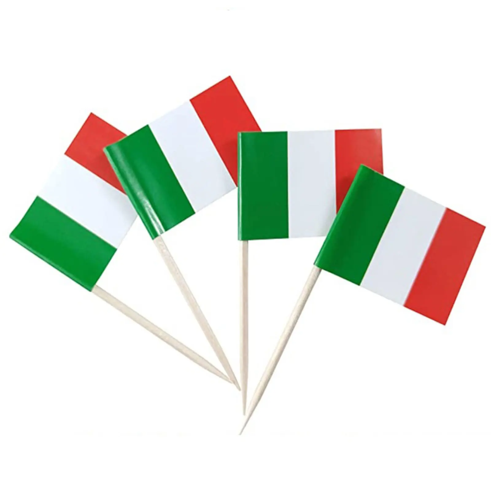100 Stück italienische Zahnstocherfahnen aus Holz, italienische Cupcake-Topper, Stabbanner, kreativ für Party- und Feierdekoration