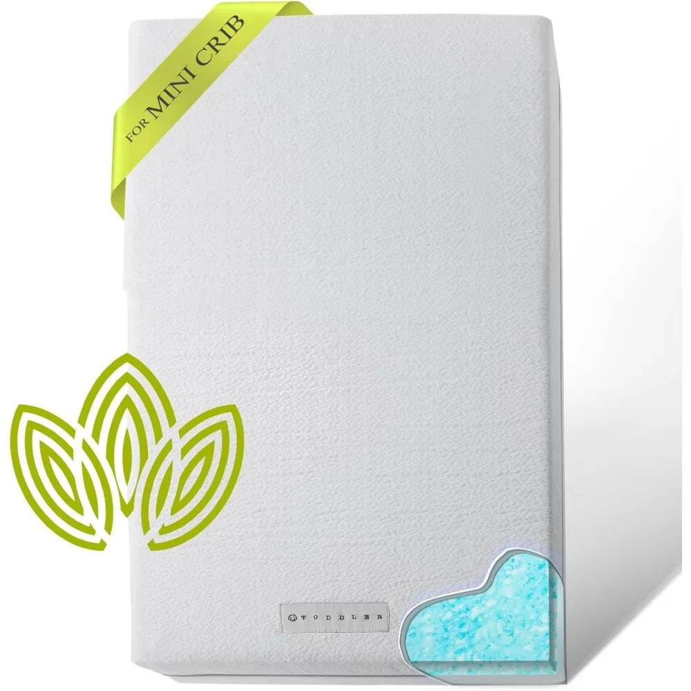 

Organic Cotton Dual-Sided Mattress, 38x24x3 Premium Memory Foam 2-Stage Baby Mattress Firm Support for Infant Cooling Gel，White