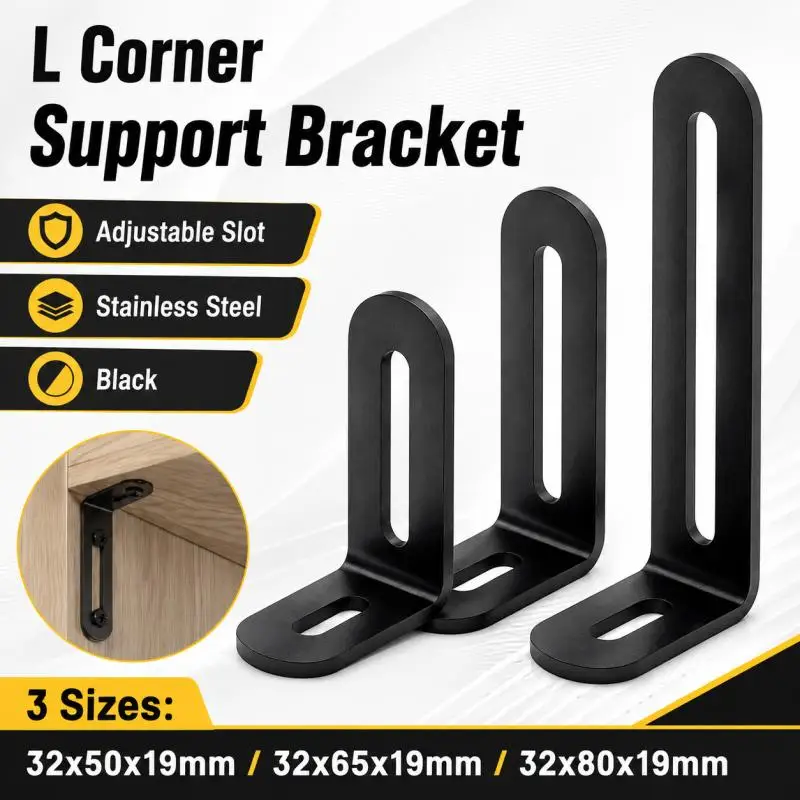 2pcs Stainlesss Steel Adjustable Angle Code Long Hole Activity  Right Angle Furniture Fixer L-shaped Shelf Bracket Connector