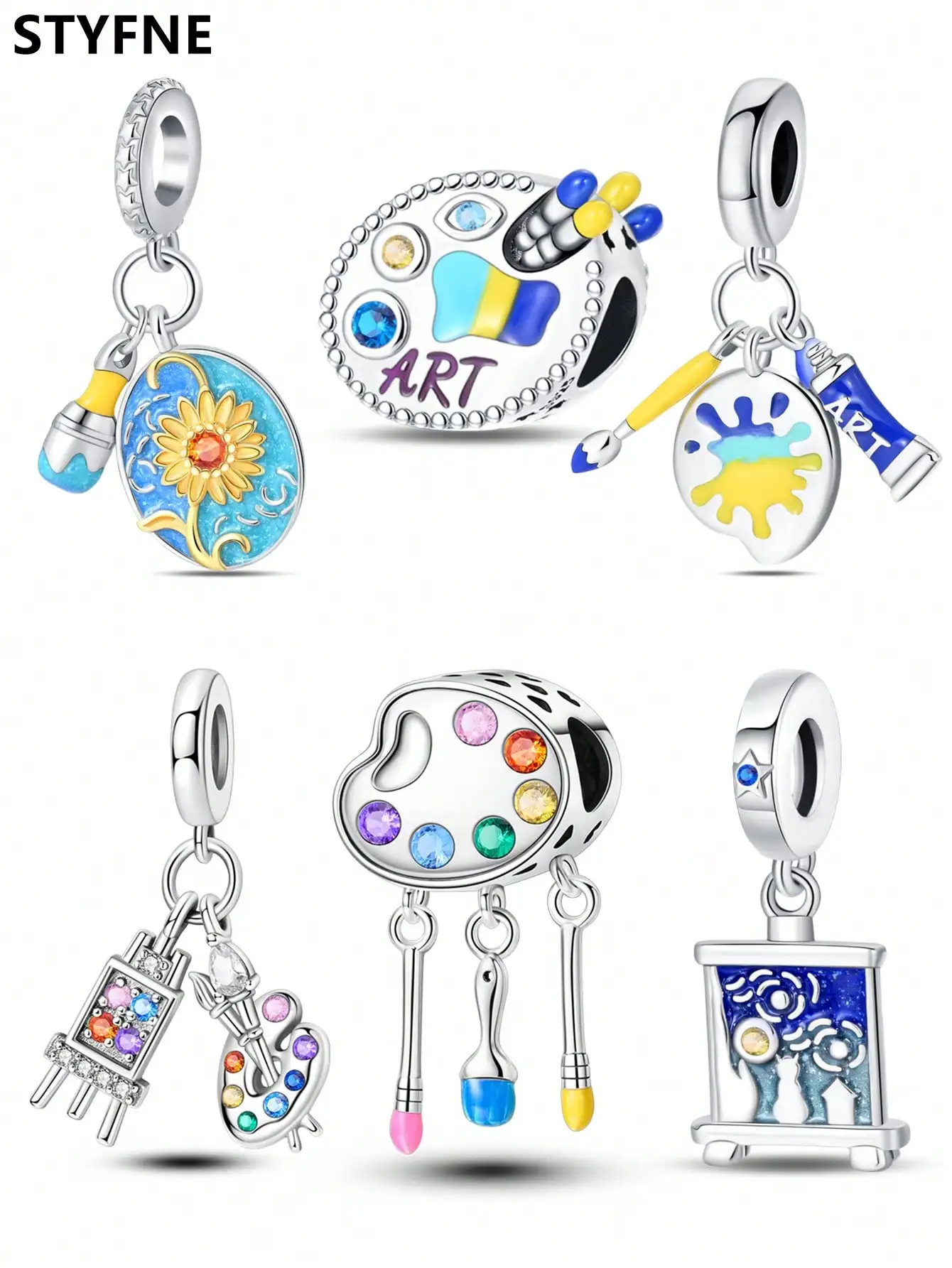 Charms Plata Art Festival Painting Board  Beads Charm Silver Plated Fit Charms Original Bracelet for Jewelry Making DIY Charm