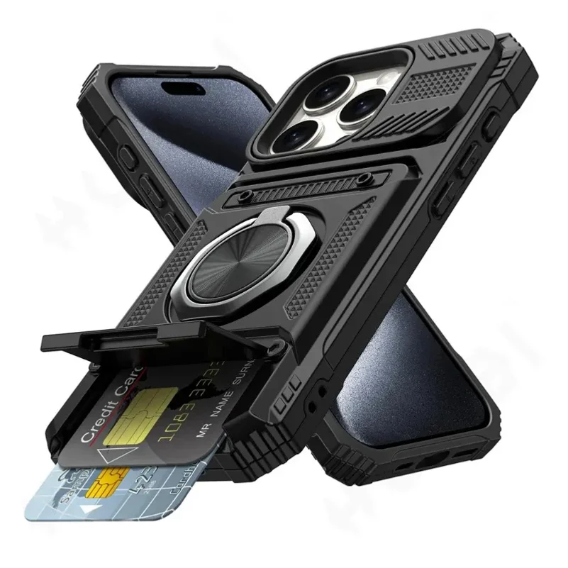 

Case For iPhone 16 15 14 13 12 11 Pro Max XS XR 8 7 Plus Magnetic Rotated Ring Kickstand Heavy Duty Drop Protection Wallet Cover