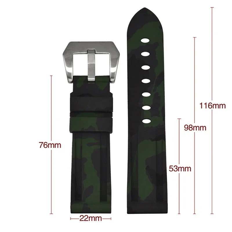 Panerai Camouflage Silicone Strap para Samsung Watch, pulseira de borracha, pulseira impermeável Sport, 3, 4, 20mm, 22mm, 24mm, 26mm