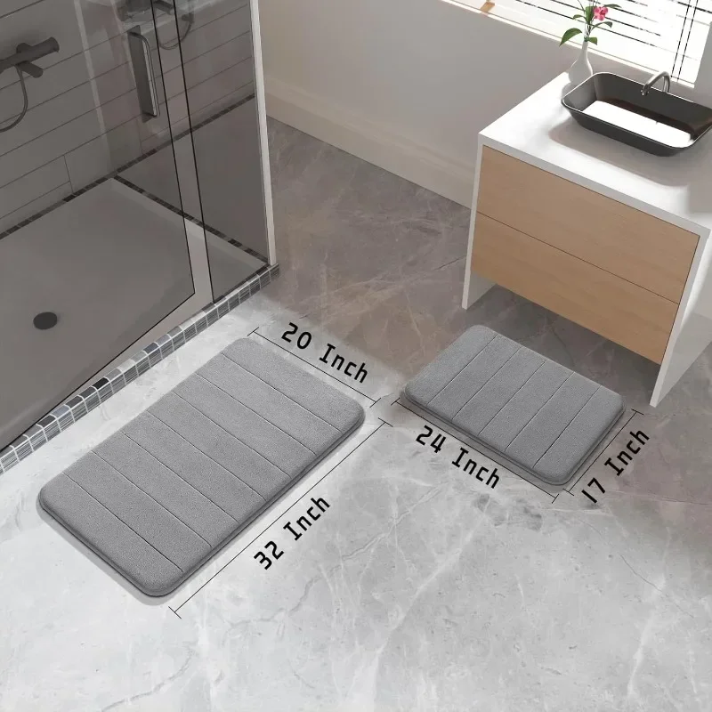 Bathroom Rugs Sets 2 counts, Soft Absorbent Memory Foam Bath Mats Set, Dry Fast Bath Mat, Machine Washable Bath Rug Set