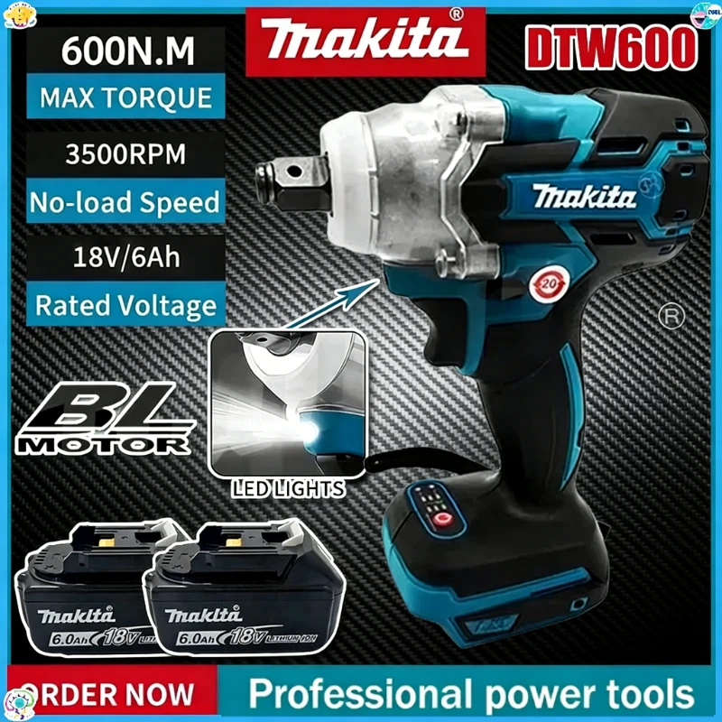 

Аккумуляторный ударный гайковерт Makita DTW600 с высоким крутящим моментом, бесщеточный, для авторемонта, электроинструмент