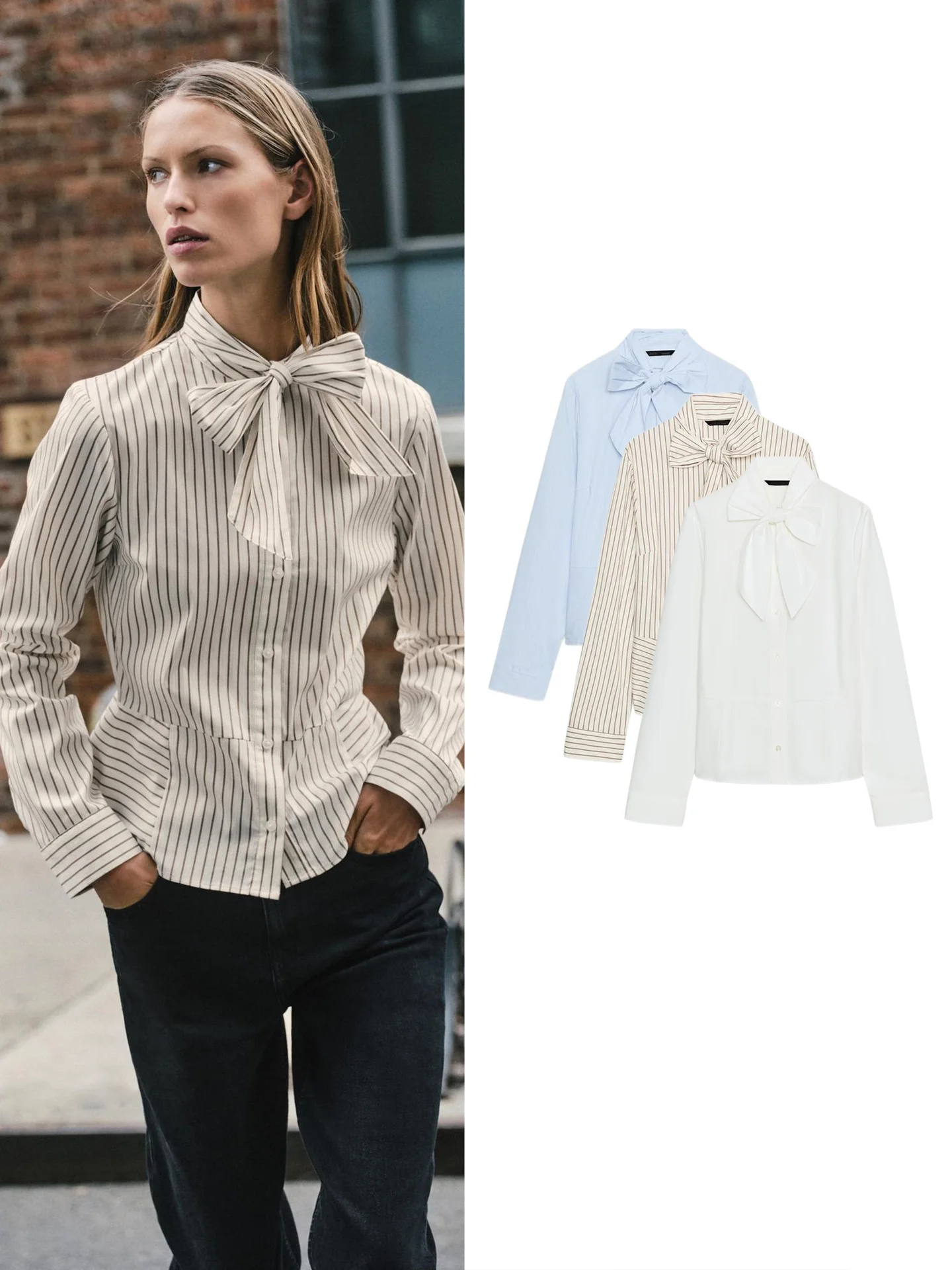 Autumn New Arrival Women's Long Sleeve Stand Collar  Knot Decor Nine Points Short Skirt A-Line Shape Shirt