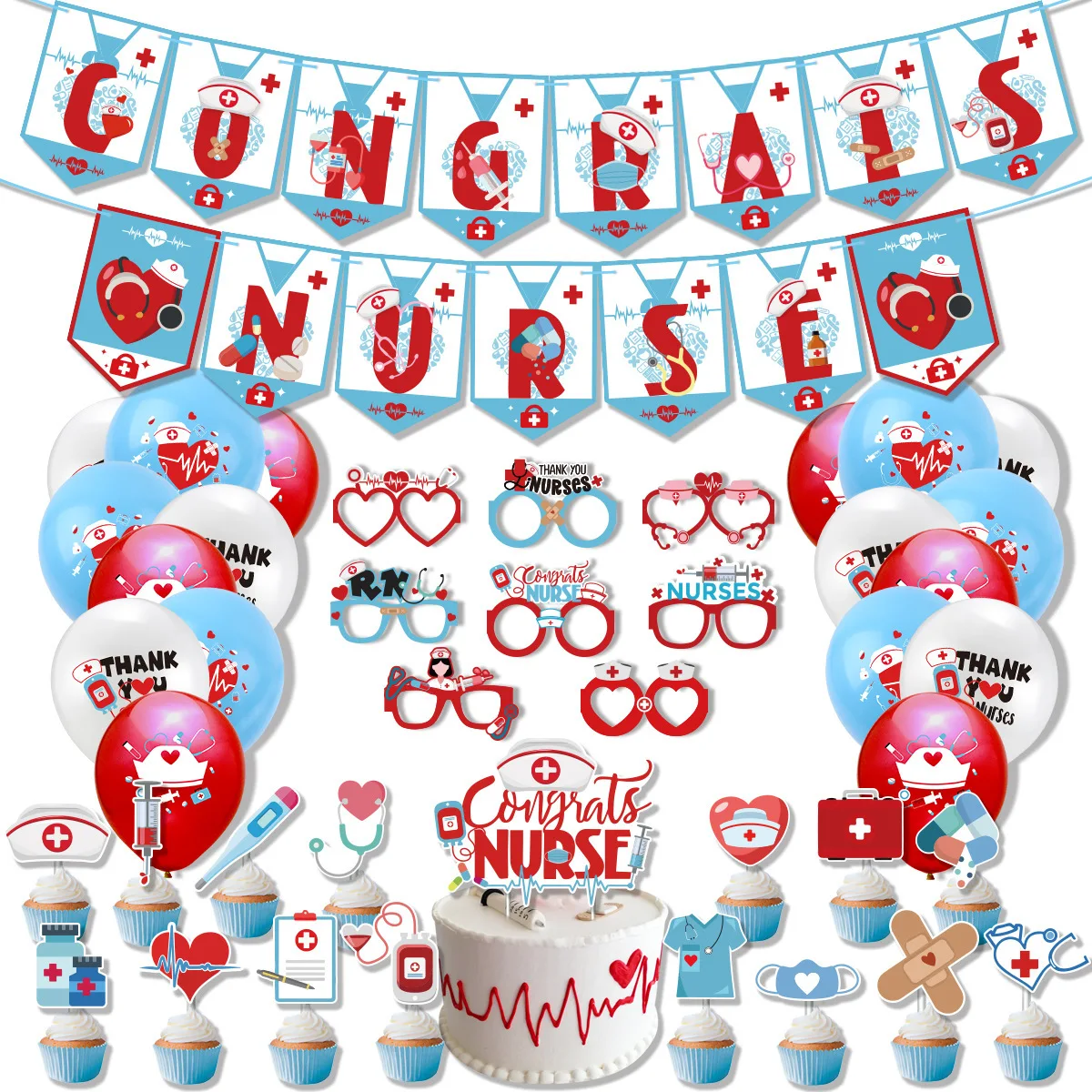 Doctors Nurses Day Cake Decoration,Nurse Graduation Cake Toppers, Congrats Nurse Cake Insert,16pcs