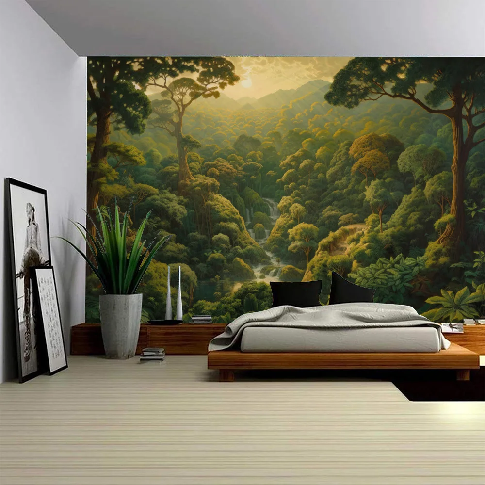 Beautiful jungle tapestry, tropical rainforest wall hanging, living room and bedroom background cloth, home art decoration mural