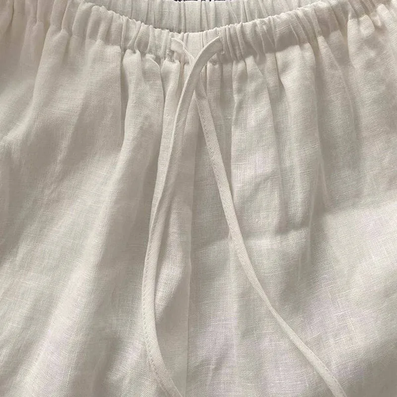 Women Shorts A-line Elastic High Waist Tie Up Design Loose Solid Color Simple Lightweight Daily Casual Commuting Wide Leg Shorts