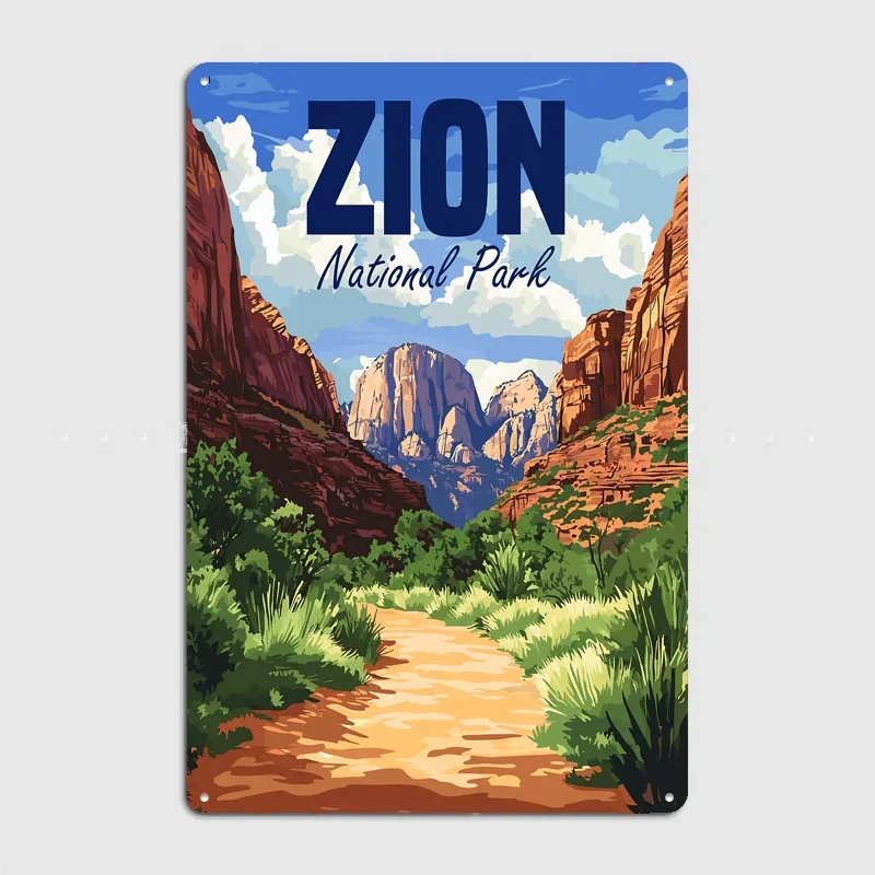 Póster de viaje con paisaje del Parque Nacional de Zion, cartel metálico personalizado para bar, dormitorio, decoración de pared