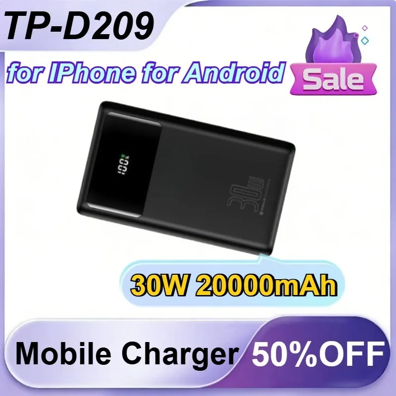 

TP-D209 30W 20000mAh for IPhone for Android Power Bank Fast Charging Portable Charger Dual Cable External Battery Pack