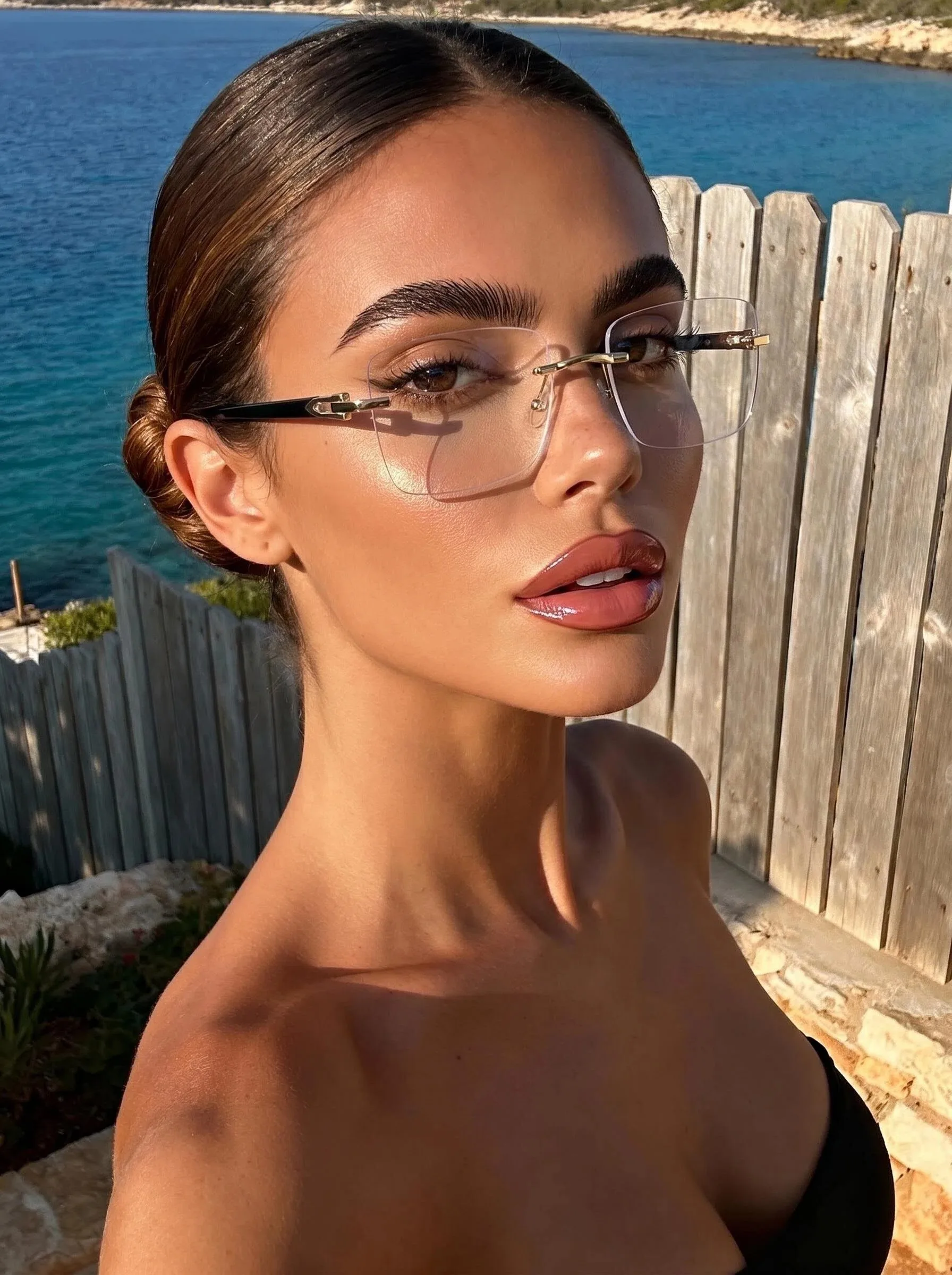 1pc minimalist frameless rectangular glasses hollow thin transparent film daily wear decoration
