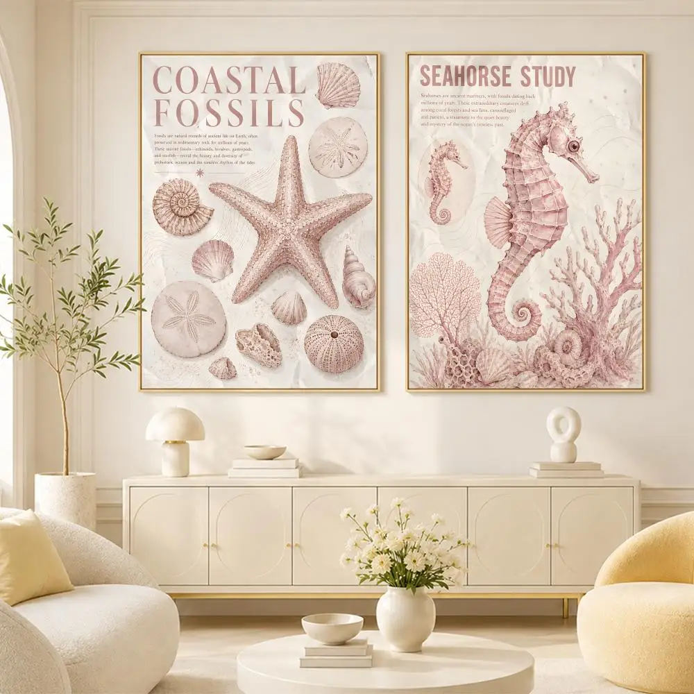 Marine Fossil Ocean Fashion Poster Living Room Bedroom Wall Decor Self-Adhesive Aesthetic Modern Vibe Stylish Gift For Friends