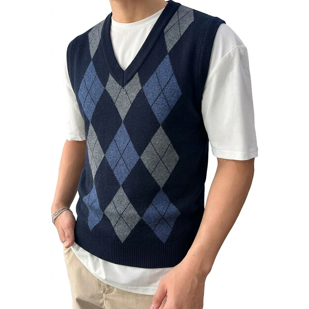 Mens Sleeveless Knitwear V Neck Sweater Vest Casual Slim Fit Pullover Knitted Sweater Classic Tank Tops for Men Streetwear view 4
