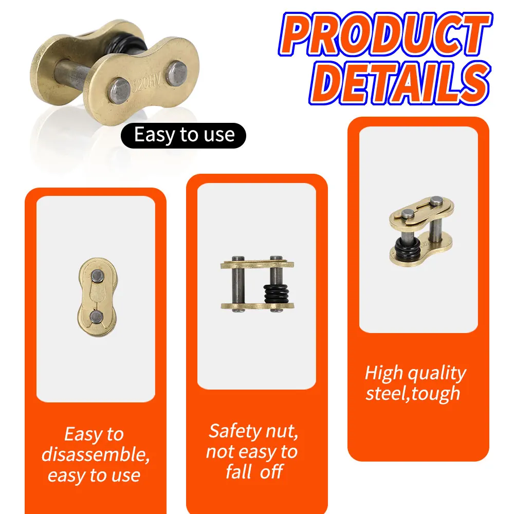 420 428 520 525 530HV Chain Connector Heavy Connecting Master Joint Link With O-Ring Chain Lock Motorcycle Buckle Ring Link 5pcs