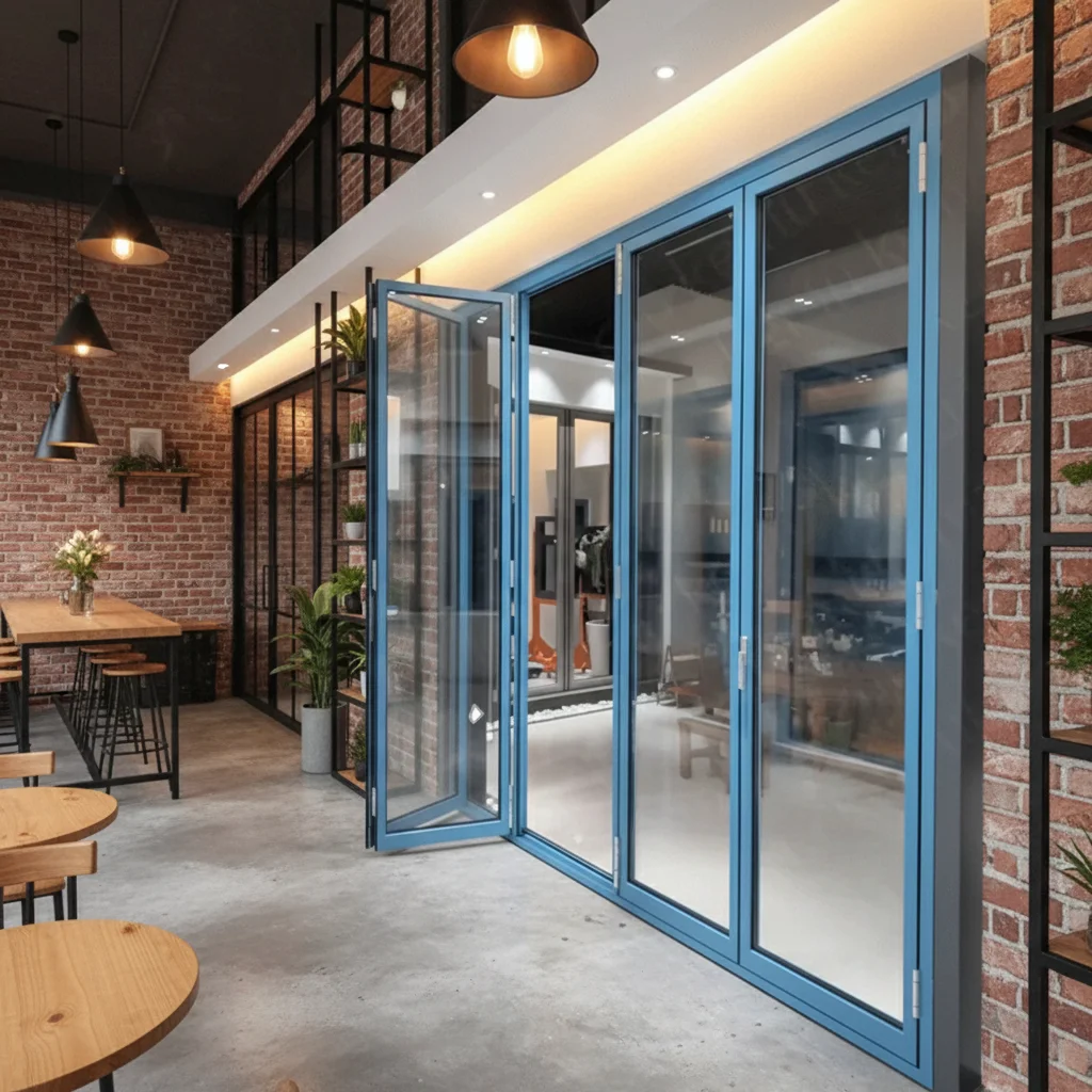 Household Indoor Large Sized Folding Door Multi Panel Manual Heavy Duty Accordion Folding Doors Space Saving Stacking Doors
