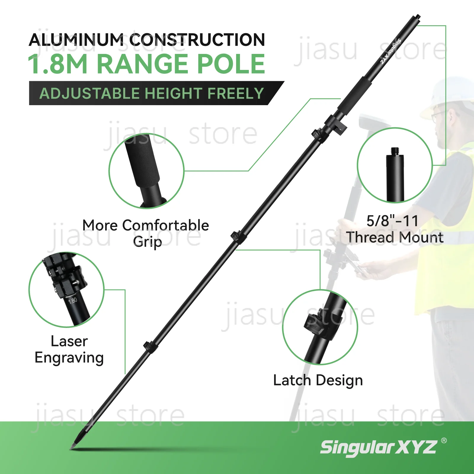 High Strength RTK Surveying Pole GNSS GPS Global Navigation Positioning Support Rod