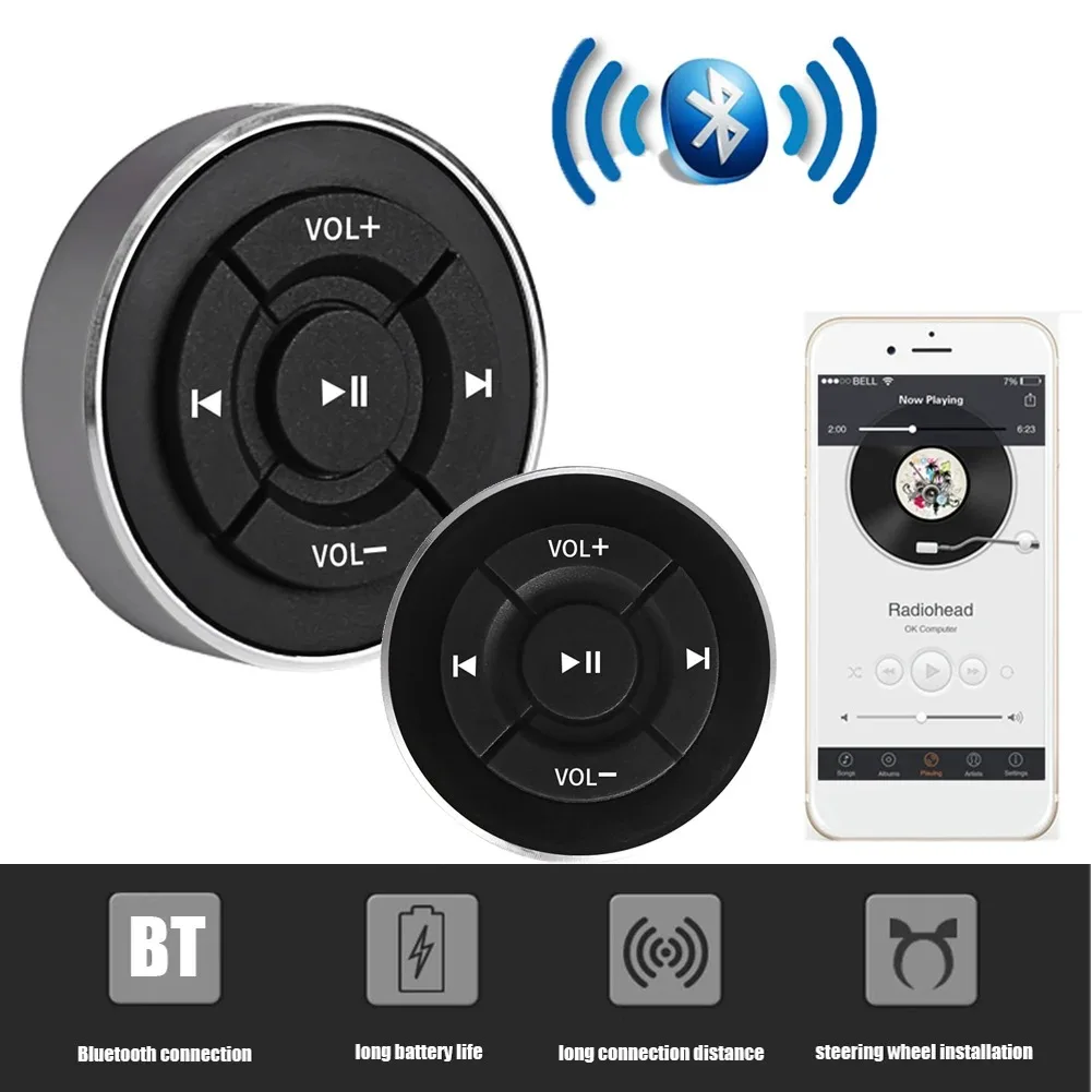 Wireless Remote Controller Media Button Car Steering Wheel MP3 Music Play Bluetooth-compatible For IOS Android Phone Tablet