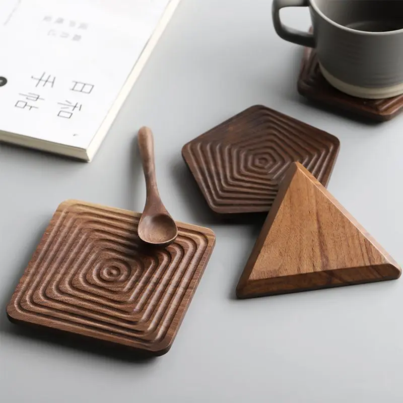 Black Walnut Coaster Scratch-proof Thermal Insulation Petaloid Wooden Placemat Coffee Table mat Decoration Kitchen Accessories