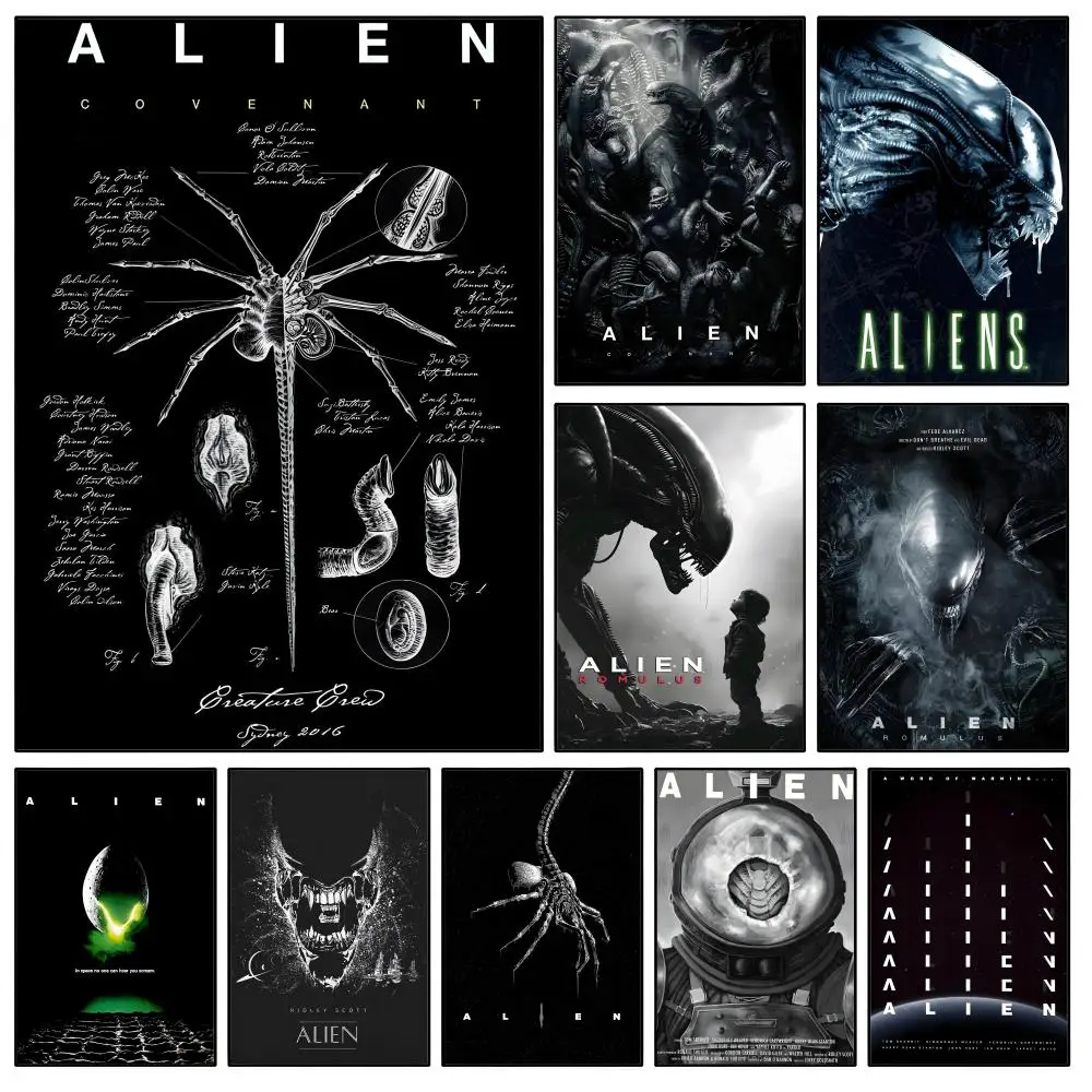 Film A-Alien Xenomorph Ripley Poster Waterproof HD Modern Peel And Stick Wall Decor Bedroom Living Room Dorm Office