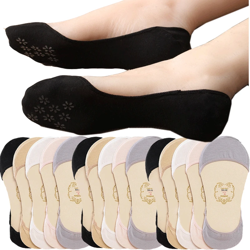 

Women's Silicone Plum Non-slip Invisible Socks Summer Solid Color Ankle Narrow Waist Boat Sock Female Soft Cotton Slipper Socks