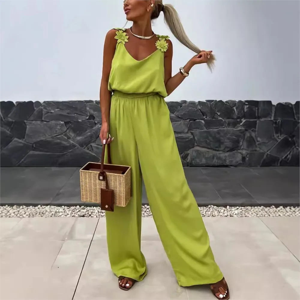 Spring Summer Sexy Suspender Jumpsuit For Women\'S Fashion Waist Relaxed Sleeveless Vacation Female Elegant Jumpsuit Pants 2024