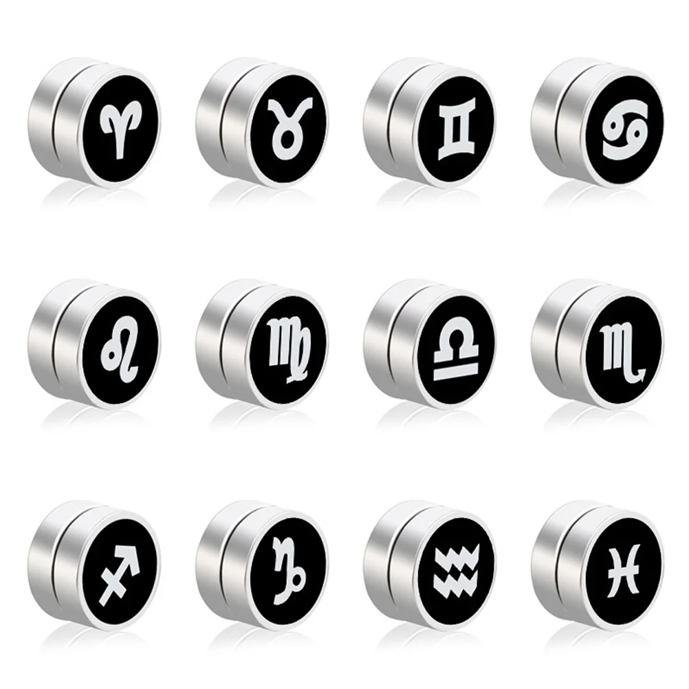 

1Pair Fashion Stainless Steel Screw Earrings Zodiac Sign Decoration Easy Wear Take Off Long Service Time Lightweight Gift Men
