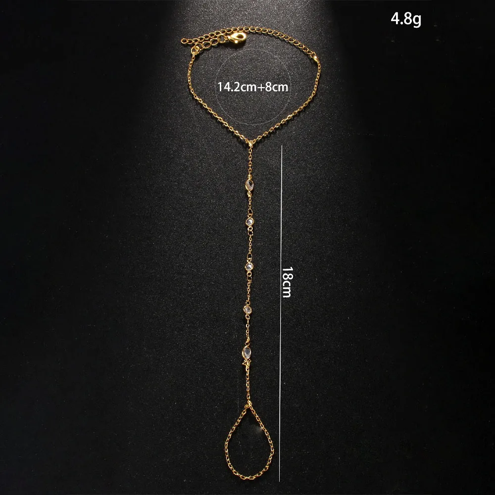 Boho Round Crystal Slave Bracelet Bangle Desert Hand Jewelry Fashion Accesories Simple Metal Chain Bracelet for Women Wedding